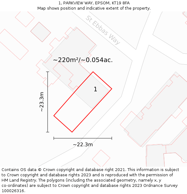 1, PARKVIEW WAY, EPSOM, KT19 8FA: Plot and title map
