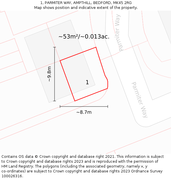 1, PARMITER WAY, AMPTHILL, BEDFORD, MK45 2RG: Plot and title map