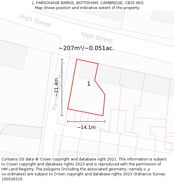 1, PARSONAGE BARNS, BOTTISHAM, CAMBRIDGE, CB25 9EG: Plot and title map