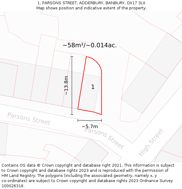 1, PARSONS STREET, ADDERBURY, BANBURY, OX17 3LX: Plot and title map