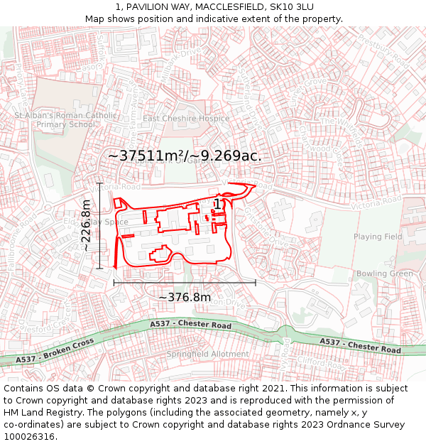 1, PAVILION WAY, MACCLESFIELD, SK10 3LU: Plot and title map