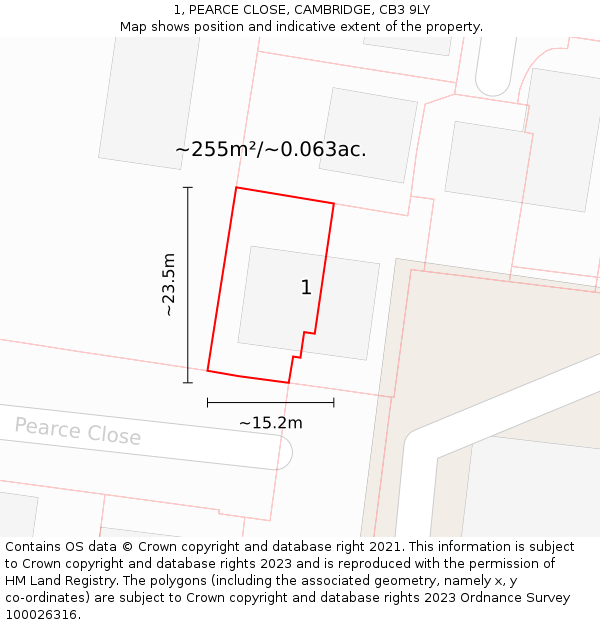 1, PEARCE CLOSE, CAMBRIDGE, CB3 9LY: Plot and title map
