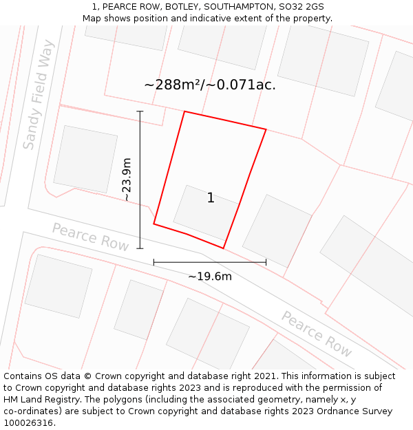 1, PEARCE ROW, BOTLEY, SOUTHAMPTON, SO32 2GS: Plot and title map