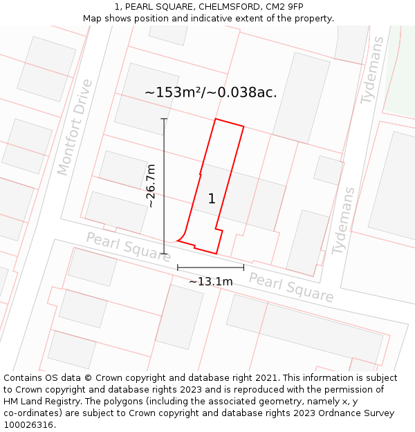 1, PEARL SQUARE, CHELMSFORD, CM2 9FP: Plot and title map