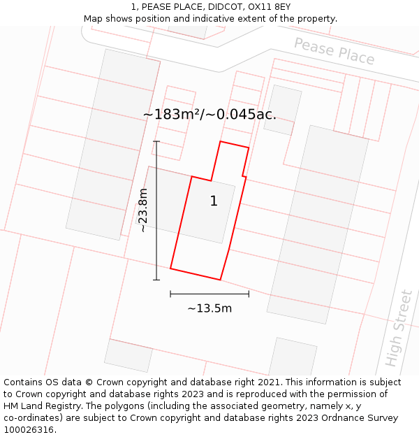 1, PEASE PLACE, DIDCOT, OX11 8EY: Plot and title map