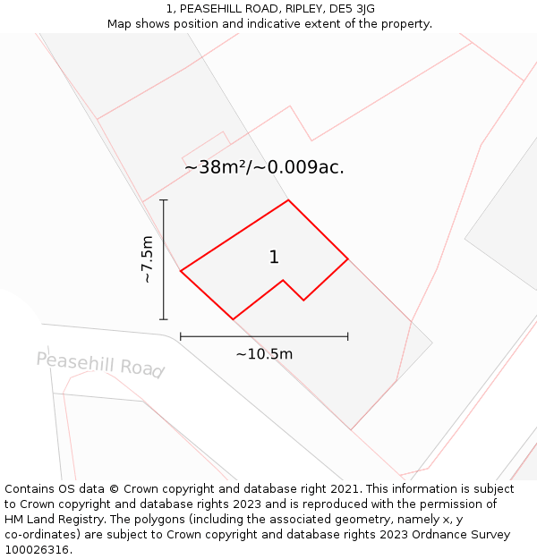 1, PEASEHILL ROAD, RIPLEY, DE5 3JG: Plot and title map