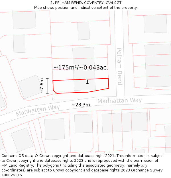 1, PELHAM BEND, COVENTRY, CV4 9GT: Plot and title map