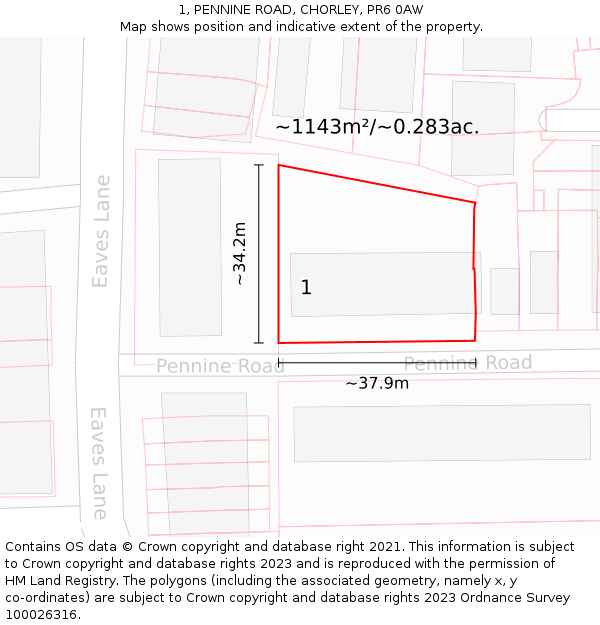 1, PENNINE ROAD, CHORLEY, PR6 0AW: Plot and title map