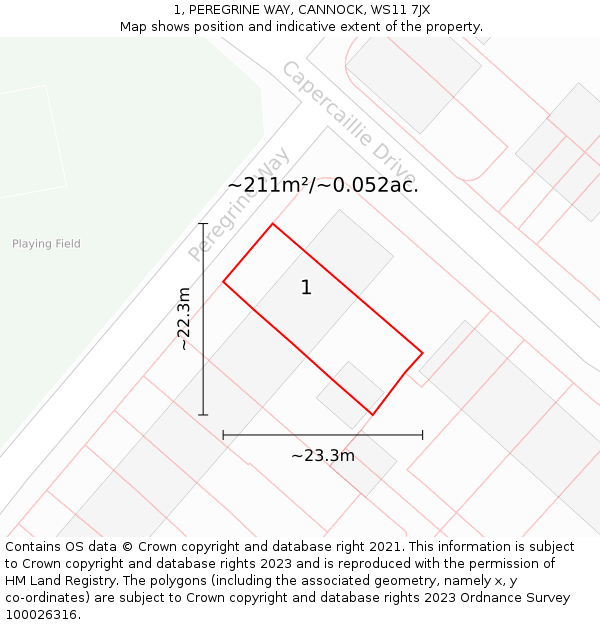 1, PEREGRINE WAY, CANNOCK, WS11 7JX: Plot and title map