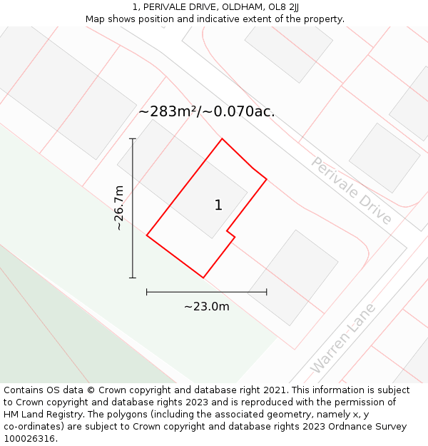 1, PERIVALE DRIVE, OLDHAM, OL8 2JJ: Plot and title map