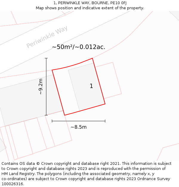 1, PERIWINKLE WAY, BOURNE, PE10 0FJ: Plot and title map