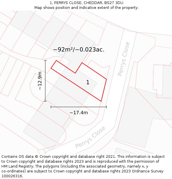 1, PERRYS CLOSE, CHEDDAR, BS27 3DU: Plot and title map