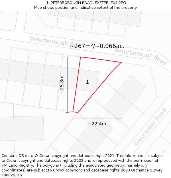 1, PETERBOROUGH ROAD, EXETER, EX4 2EG: Plot and title map