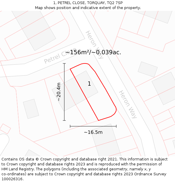 1, PETREL CLOSE, TORQUAY, TQ2 7SP: Plot and title map