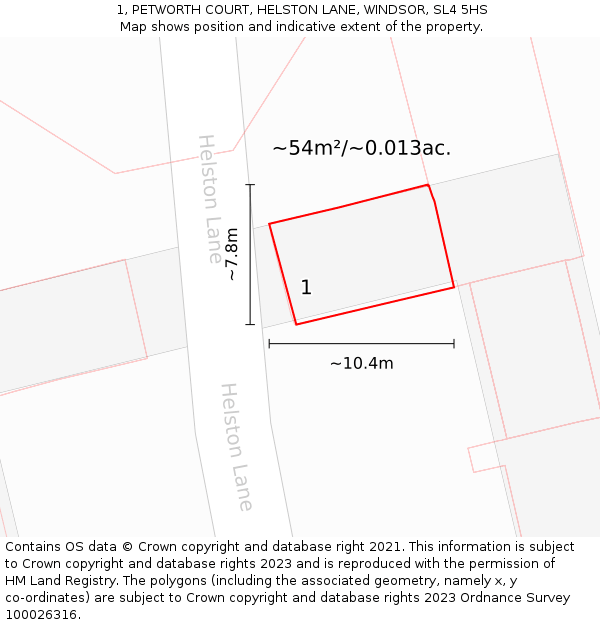 1, PETWORTH COURT, HELSTON LANE, WINDSOR, SL4 5HS: Plot and title map