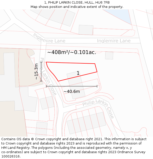 1, PHILIP LARKIN CLOSE, HULL, HU6 7FB: Plot and title map