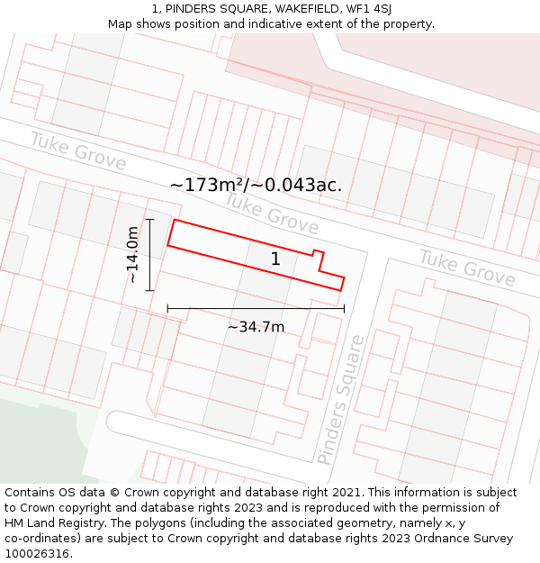 1, PINDERS SQUARE, WAKEFIELD, WF1 4SJ: Plot and title map