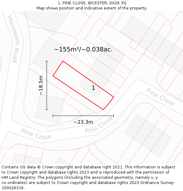 1, PINE CLOSE, BICESTER, OX26 3YJ: Plot and title map