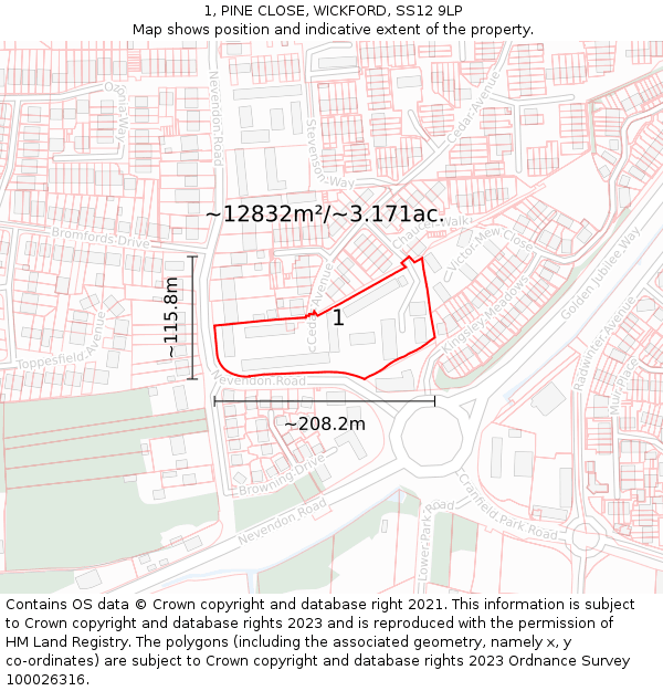 1, PINE CLOSE, WICKFORD, SS12 9LP: Plot and title map