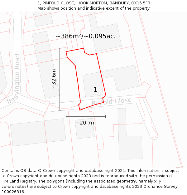 1, PINFOLD CLOSE, HOOK NORTON, BANBURY, OX15 5FR: Plot and title map