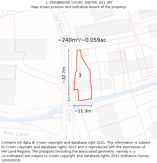 1, PINNBRIDGE COURT, EXETER, EX1 3RT: Plot and title map