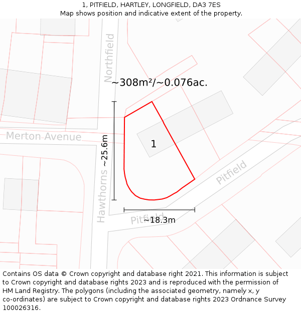 1, PITFIELD, HARTLEY, LONGFIELD, DA3 7ES: Plot and title map