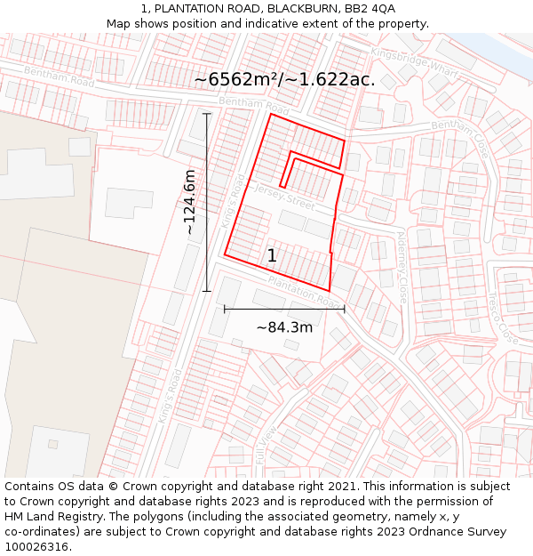 1, PLANTATION ROAD, BLACKBURN, BB2 4QA: Plot and title map