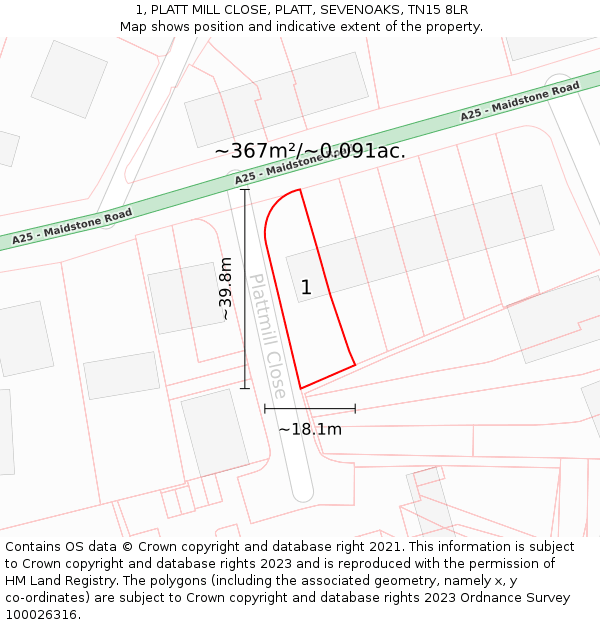 1, PLATT MILL CLOSE, PLATT, SEVENOAKS, TN15 8LR: Plot and title map