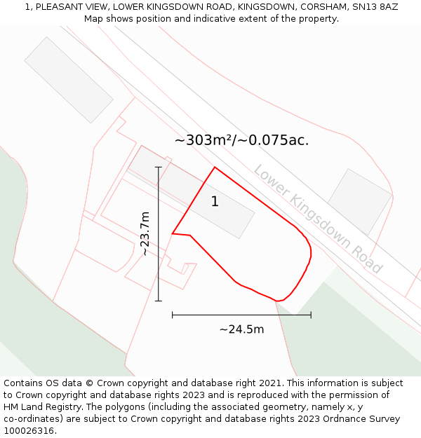 1, PLEASANT VIEW, LOWER KINGSDOWN ROAD, KINGSDOWN, CORSHAM, SN13 8AZ: Plot and title map