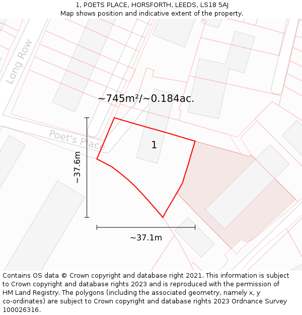 1, POETS PLACE, HORSFORTH, LEEDS, LS18 5AJ: Plot and title map