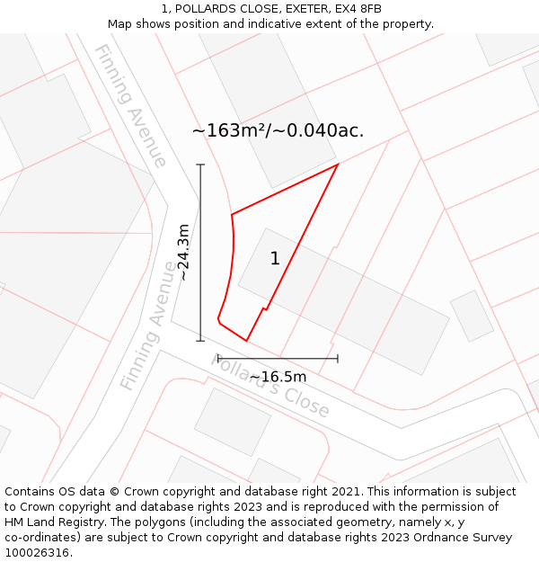1, POLLARDS CLOSE, EXETER, EX4 8FB: Plot and title map