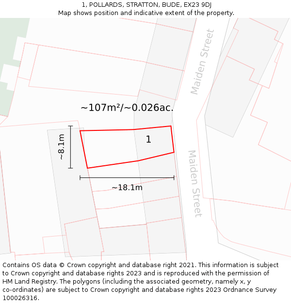 1, POLLARDS, STRATTON, BUDE, EX23 9DJ: Plot and title map