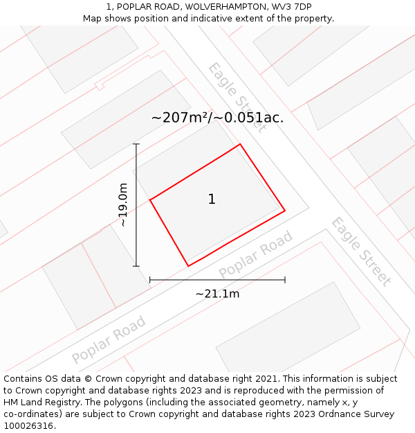 1, POPLAR ROAD, WOLVERHAMPTON, WV3 7DP: Plot and title map