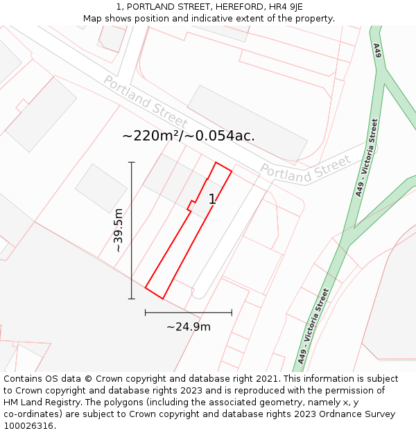 1, PORTLAND STREET, HEREFORD, HR4 9JE: Plot and title map