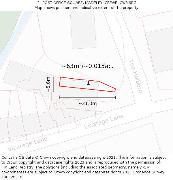 1, POST OFFICE SQUARE, MADELEY, CREWE, CW3 9PG: Plot and title map