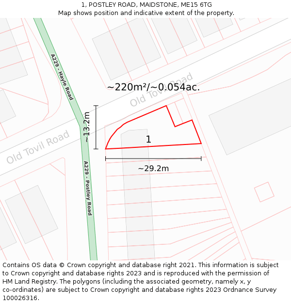 1, POSTLEY ROAD, MAIDSTONE, ME15 6TG: Plot and title map