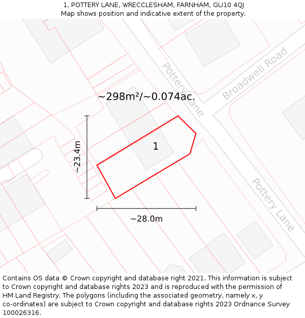 1, POTTERY LANE, WRECCLESHAM, FARNHAM, GU10 4QJ: Plot and title map
