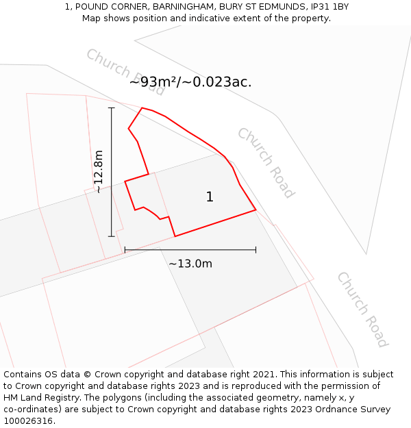 1, POUND CORNER, BARNINGHAM, BURY ST EDMUNDS, IP31 1BY: Plot and title map