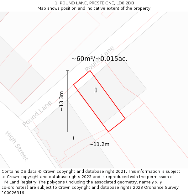 1, POUND LANE, PRESTEIGNE, LD8 2DB: Plot and title map