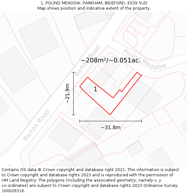 1, POUND MEADOW, PARKHAM, BIDEFORD, EX39 5UD: Plot and title map