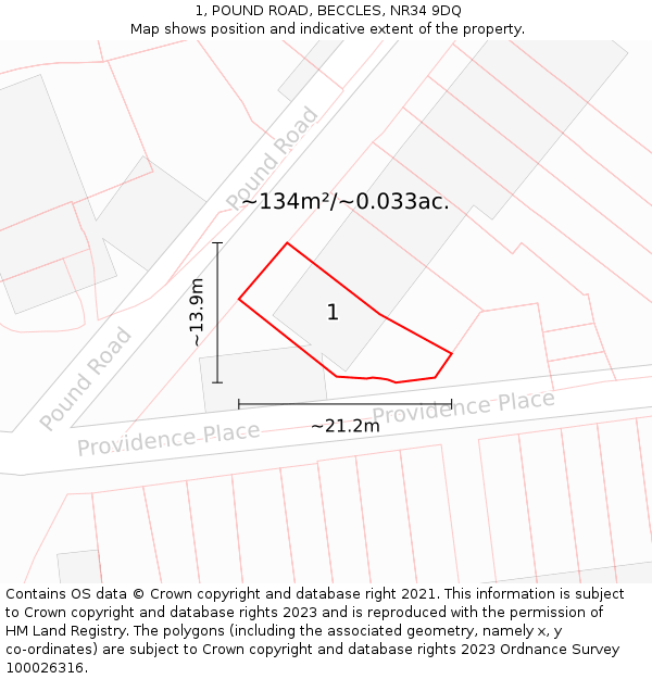 1, POUND ROAD, BECCLES, NR34 9DQ: Plot and title map