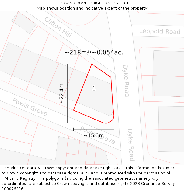 1, POWIS GROVE, BRIGHTON, BN1 3HF: Plot and title map
