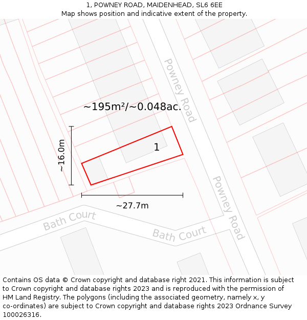 1, POWNEY ROAD, MAIDENHEAD, SL6 6EE: Plot and title map