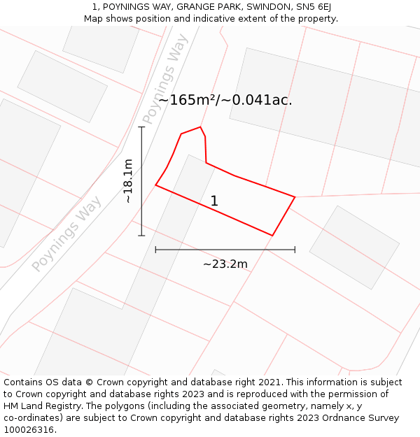 1, POYNINGS WAY, GRANGE PARK, SWINDON, SN5 6EJ: Plot and title map