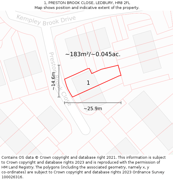 1, PRESTON BROOK CLOSE, LEDBURY, HR8 2FL: Plot and title map