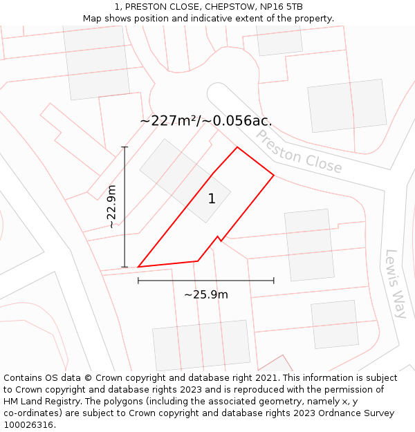 1, PRESTON CLOSE, CHEPSTOW, NP16 5TB: Plot and title map