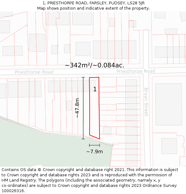 1, PRIESTHORPE ROAD, FARSLEY, PUDSEY, LS28 5JR: Plot and title map