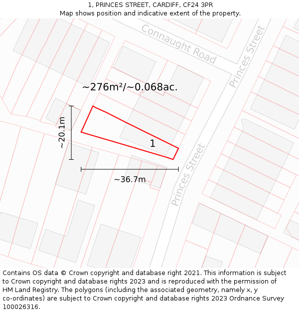 1, PRINCES STREET, CARDIFF, CF24 3PR: Plot and title map