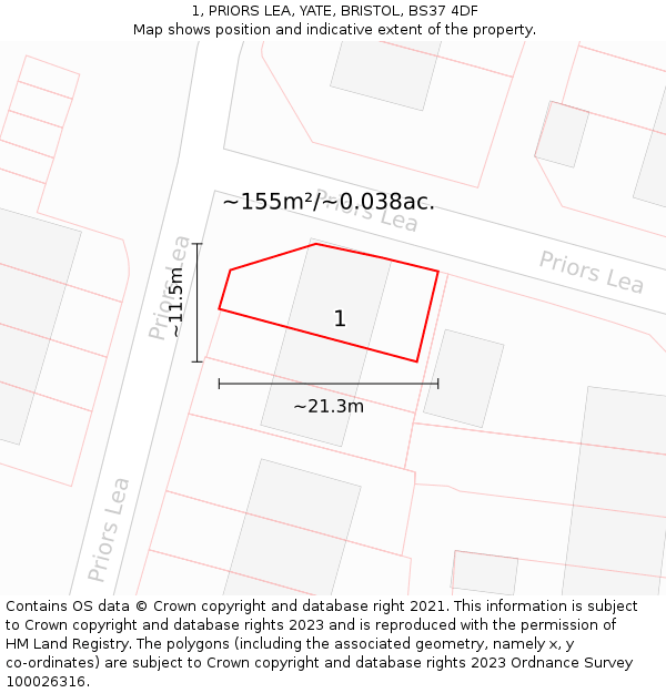 1, PRIORS LEA, YATE, BRISTOL, BS37 4DF: Plot and title map