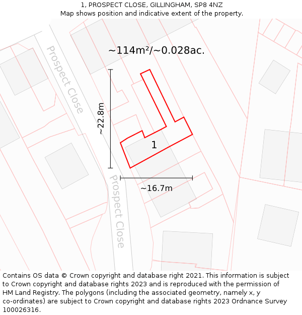 1, PROSPECT CLOSE, GILLINGHAM, SP8 4NZ: Plot and title map